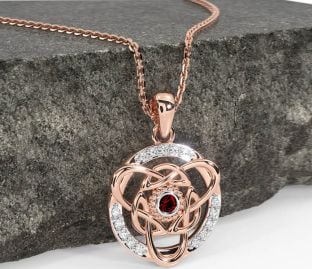 Diamond Garnet Rose Gold Celtic Necklace