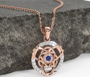 Diamond Sapphire Rose Gold Celtic Necklace