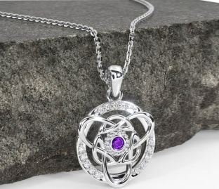 Diamond Amethyst Silver Celtic Necklace