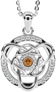 Diamond Citrine Silver Celtic Necklace