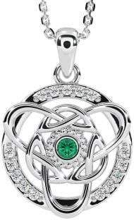 Diamond Emerald Silver Celtic Necklace