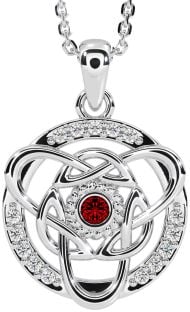 Diamond Garnet Silver Celtic Necklace