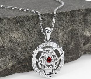 Diamond Garnet Silver Celtic Necklace