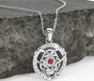 Diamond Ruby Silver Celtic Necklace
