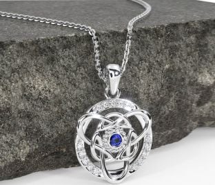 Diamond Sapphire Silver Celtic Necklace
