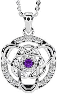 Diamond Amethyst White Gold Celtic Necklace