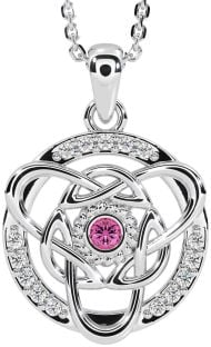 Diamond Pink Tourmaline White Gold Celtic Necklace