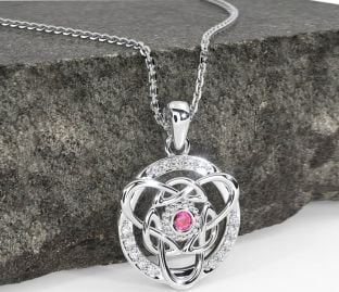 Diamond Pink Tourmaline White Gold Celtic Necklace
