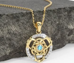 Diamond Aquamarine Gold Celtic Necklace
