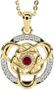 Diamond Garnet Gold Celtic Necklace