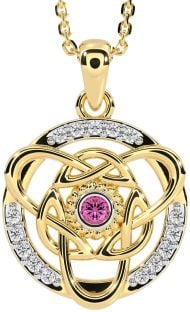 Diamond Pink Tourmaline Gold Celtic Necklace