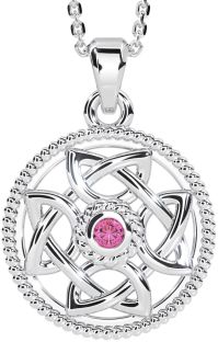 Pink Tourmaline Silver Celtic Necklace