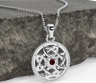 Garnet White Gold Celtic Necklace
