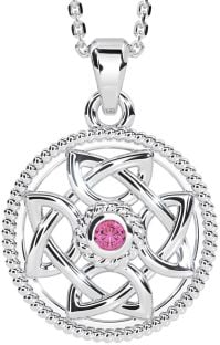Pink Tourmaline White Gold Celtic Necklace