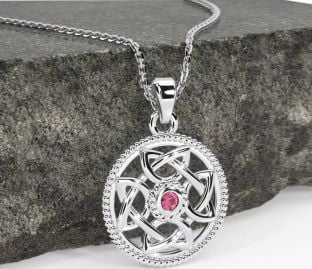 Pink Tourmaline White Gold Celtic Necklace