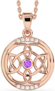 Diamond Amethyst Rose Gold Silver Celtic Necklace