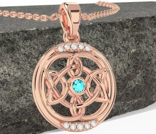 Diamond Aquamarine Rose Gold Silver Celtic Necklace