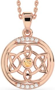 Diamond Citrine Rose Gold Silver Celtic Necklace