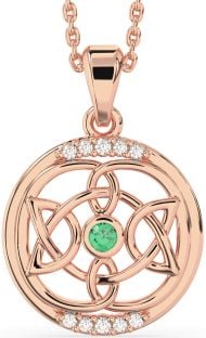 Diamond Emerald Rose Gold Silver Celtic Necklace