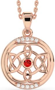 Diamond Garnet Rose Gold Silver Celtic Necklace