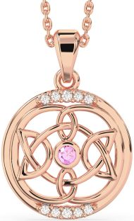 Diamond Pink Tourmaline Rose Gold Silver Celtic Necklace