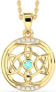 Diamond Aquamarine Gold Silver Celtic Necklace