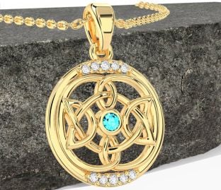 Diamond Aquamarine Gold Silver Celtic Necklace