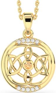 Diamond Citrine Gold Silver Celtic Necklace