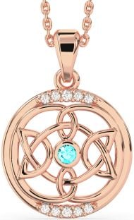 Diamond Aquamarine Rose Gold Celtic Necklace