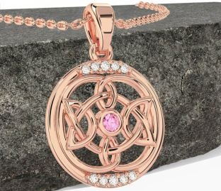 Diamond Pink Tourmaline Rose Gold Celtic Necklace