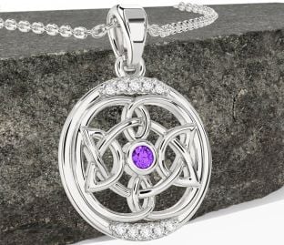 Diamond Amethyst Silver Celtic Necklace