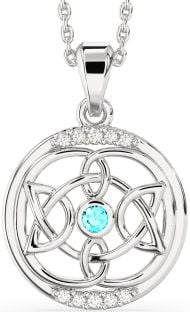 Diamond Aquamarine Silver Celtic Necklace