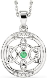 Diamond Emerald Silver Celtic Necklace