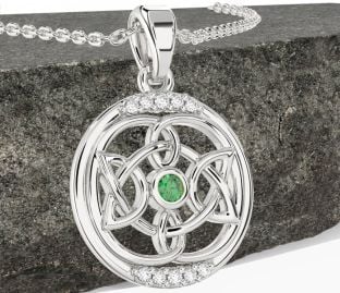 Diamond Emerald Silver Celtic Necklace