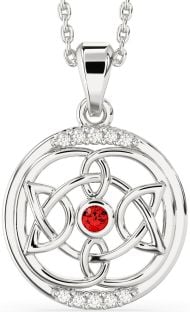 Diamond Garnet Silver Celtic Necklace