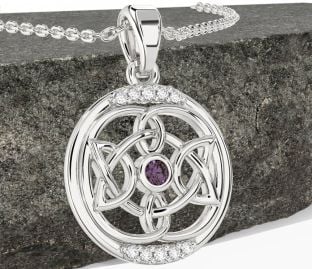 Diamond Alexandrite White Gold Celtic Necklace