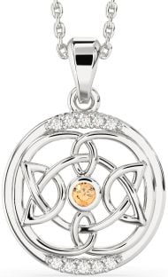 Diamond Citrine White Gold Celtic Necklace