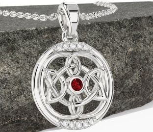 Diamond Garnet White Gold Celtic Necklace