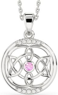 Diamond Pink Tourmaline White Gold Celtic Necklace