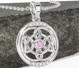 Diamond Pink Tourmaline White Gold Celtic Necklace