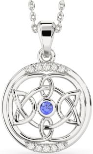 Diamond Sapphire White Gold Celtic Necklace