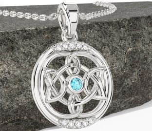 Diamond Topaz White Gold Celtic Necklace