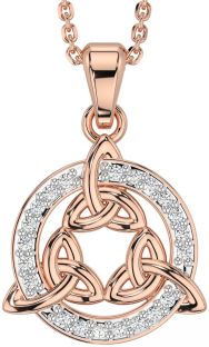 Diamond Rose Gold Silver Celtic Trinity Knot Necklace