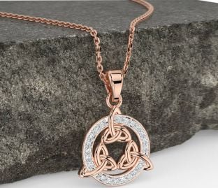 Diamond Rose Gold Silver Celtic Trinity Knot Necklace