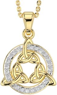 Diamond Gold Silver Celtic Trinity Knot Necklace