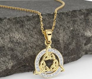 Diamond Gold Silver Celtic Trinity Knot Necklace