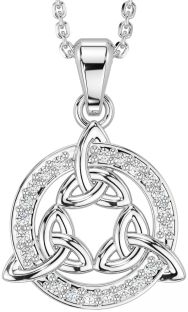 Diamond Silver Celtic Trinity Knot Necklace