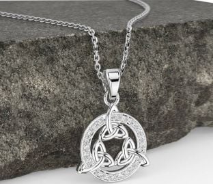 Diamond White Gold Celtic Trinity Knot Necklace