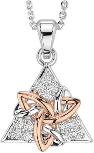 Diamond Rose Gold Silver Celtic Trinity Knot Necklace