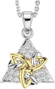 Diamond Gold Silver Celtic Trinity Knot Necklace